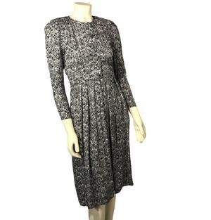 Karin Stevens vintage black & white patterned pleated dress size 4 p